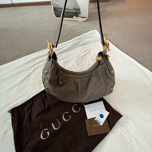 Gucci Horse Shoe Handle Brown Canvas Hobo Bag